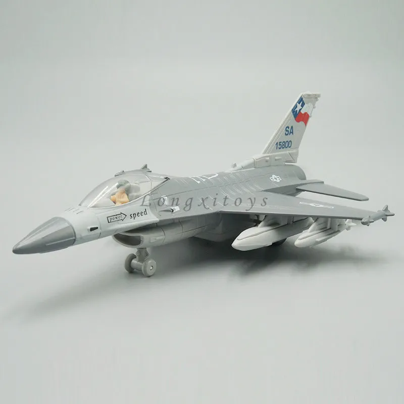 1:87 Diecast Plane Model US F-16 Jet Fighter Pull Back Toy With Sound & Light