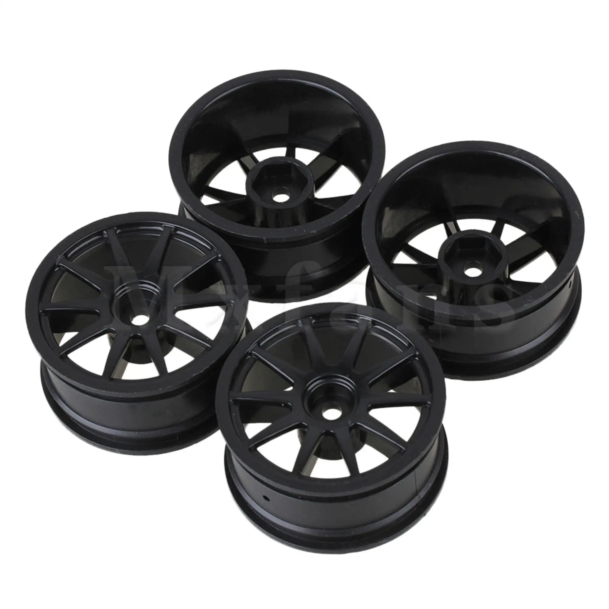 Mxfans 4Pcs Black White 110003BL 5 7 10 12 14 Spoke Wheels Replacement RC1:10 Flat Sports Car