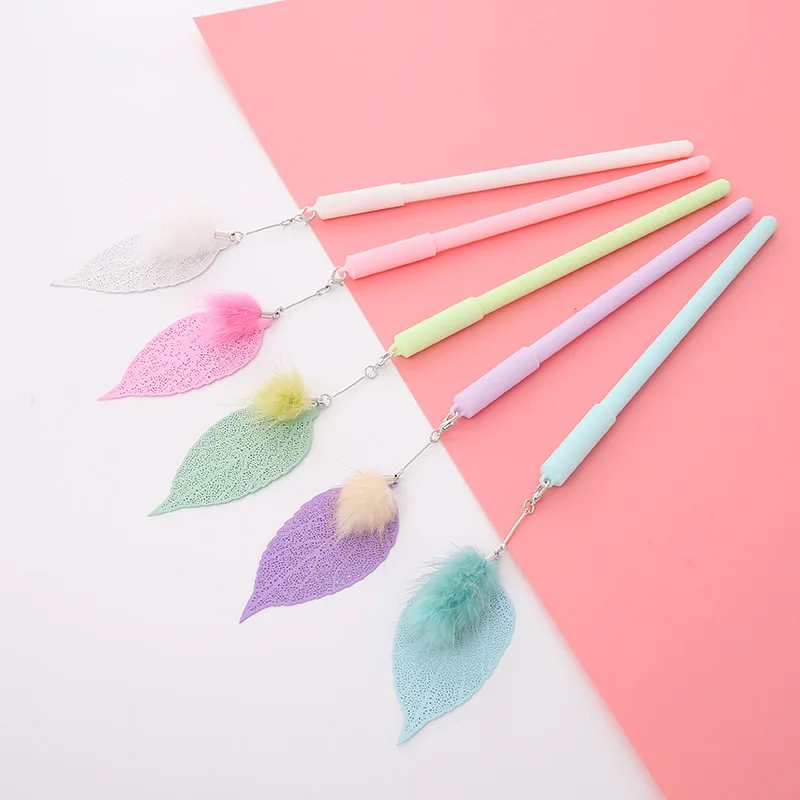 20pcs colorful fox hair Leaf Pendant boutique neutral pen student stationery water pen