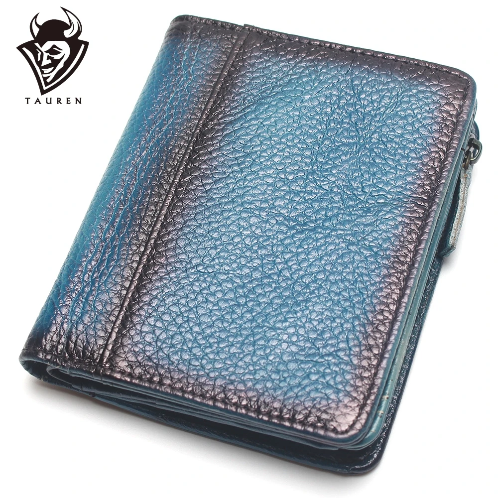 Natural Leather RFID Blocking Men\'s Top Layer Brushed Wallet Handmade Retro Pure Coin Purse