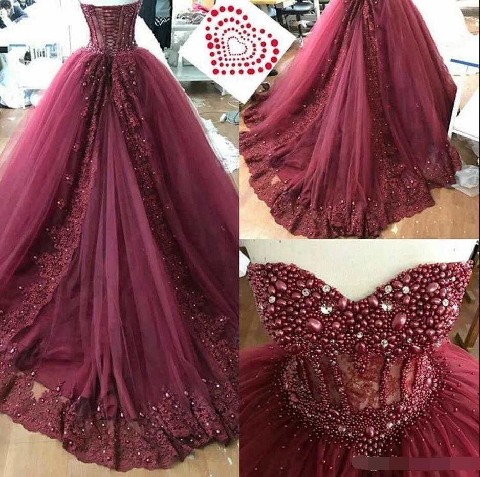 Vestido de baile de quinceañera Lila, vestido de fiesta Formal con cuentas de perlas y volantes, corsé con espalda hinchada, talla grande, 2019