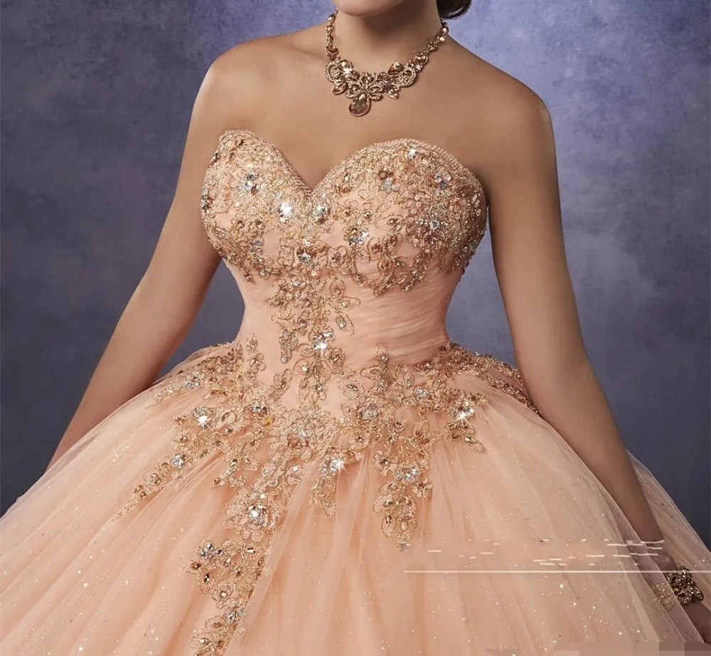 Mousseux Robes de Quinceanera avec Bretelles Détachables appliques Taille 16 ans Lacets Dos robes de Bal 2019 robes de 15 anos