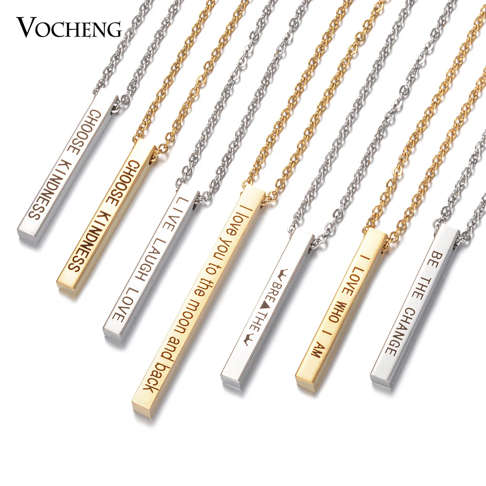 50cm Stainless Steel Mantra Necklace Hand Engrave Customized Stamped Necklace 3 Colors Inspirational Engraved Pendant SL-011