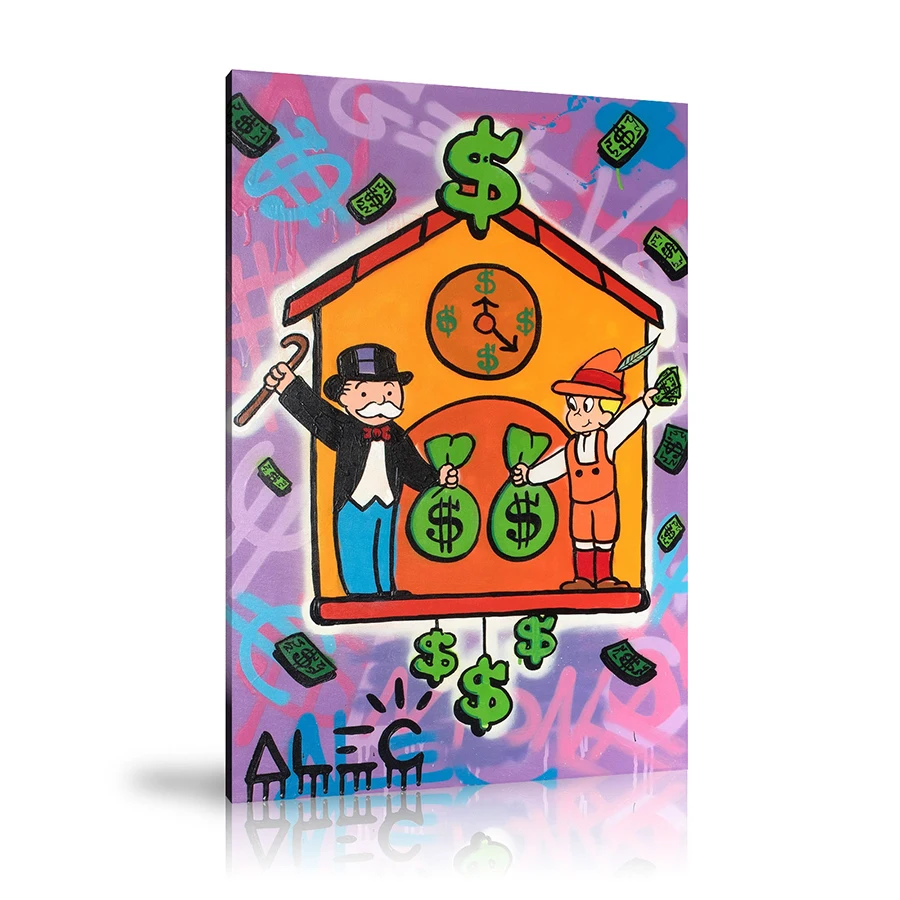 HD Print Alec Monopoly Oil Painting Home Decor Wall Art on Canvas Monopoly Richie on Clock Box Canvas Printings Canvas Painting