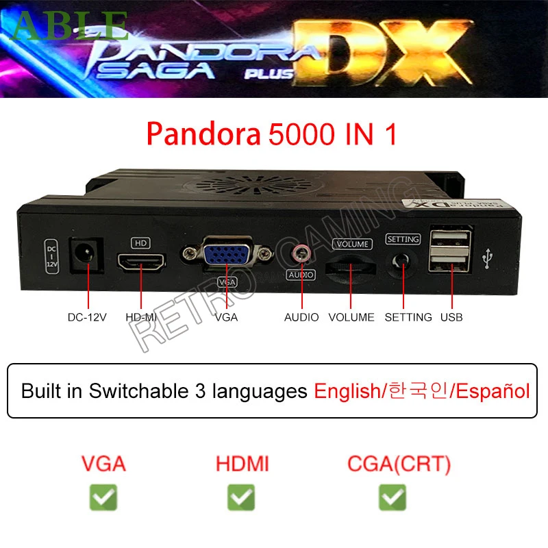 Pandora Saga DX 5000 in 1 Family Version Box PCB Game Board 4 Players Arcade Video Game Machine HDMI VGA CGA For Console Cabine