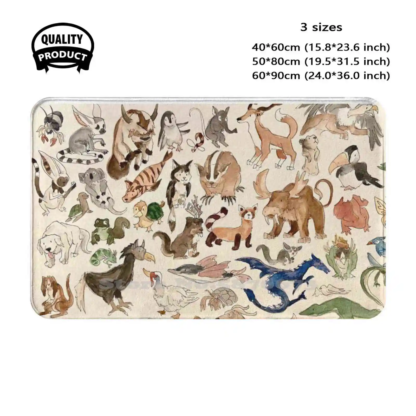 Animals Print In Watercolor , The Last Airbender Show , Appa , Momo , Turtle Duck Soft Cushion Home Carpet Door Mat Car Rug The