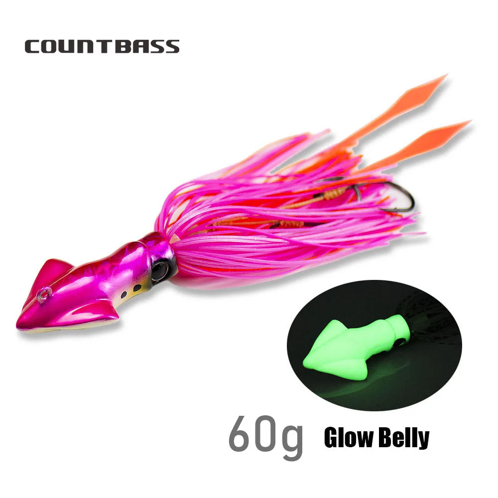 

Countbass 60g 2.12oz Squid Madai Jig Lure for Fishing Salty Rubber Jigging Snapper Glow Belly Silicone Skirt