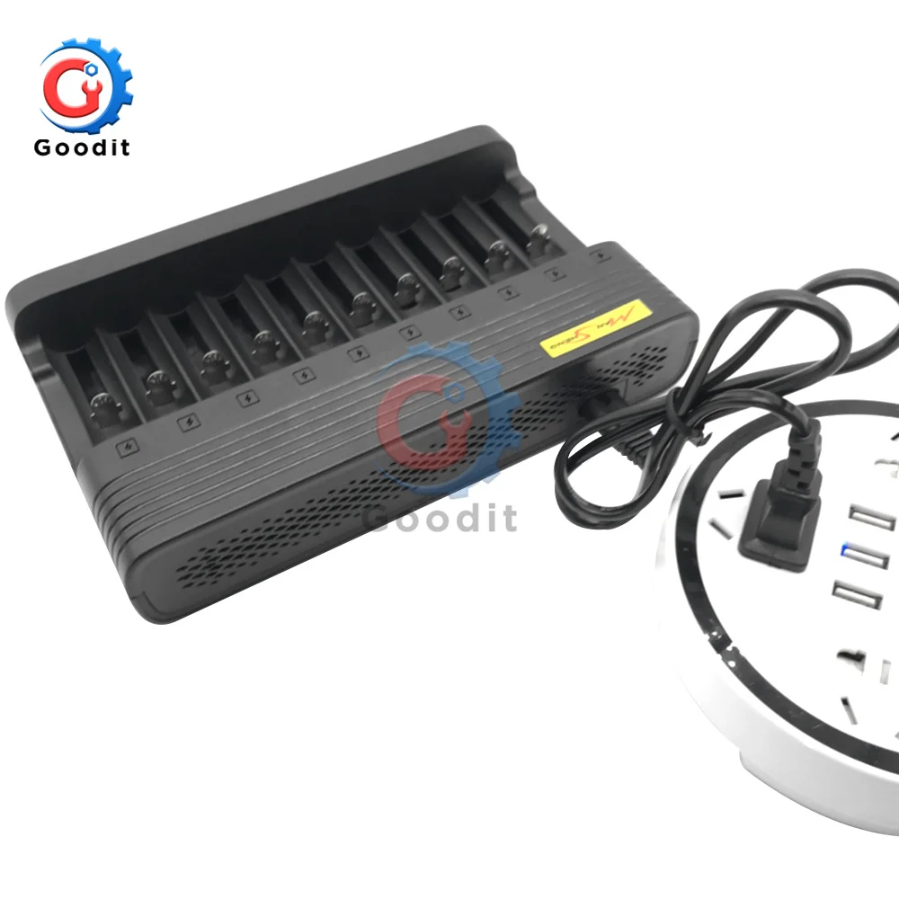 Battery Charger EU US 10slots Smart Lithium Charging 16340 14500 18650 18500 USB Output Li-ion Rechargeable Battery Charger Wire