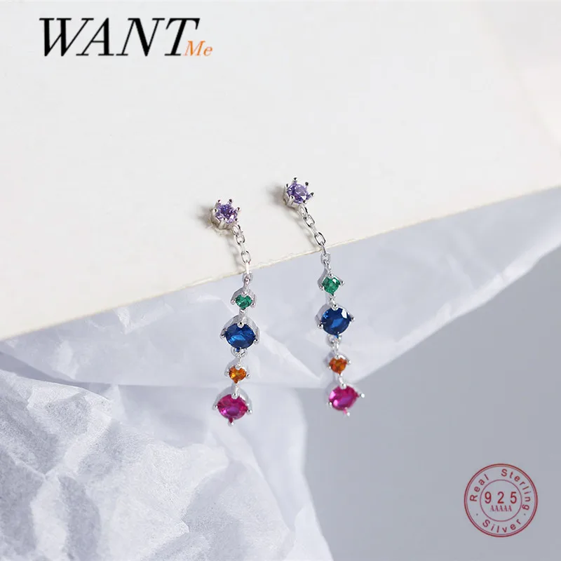 

Женские серьги-подвески WANTME из серебра 925 пробы с разноцветными цирконами