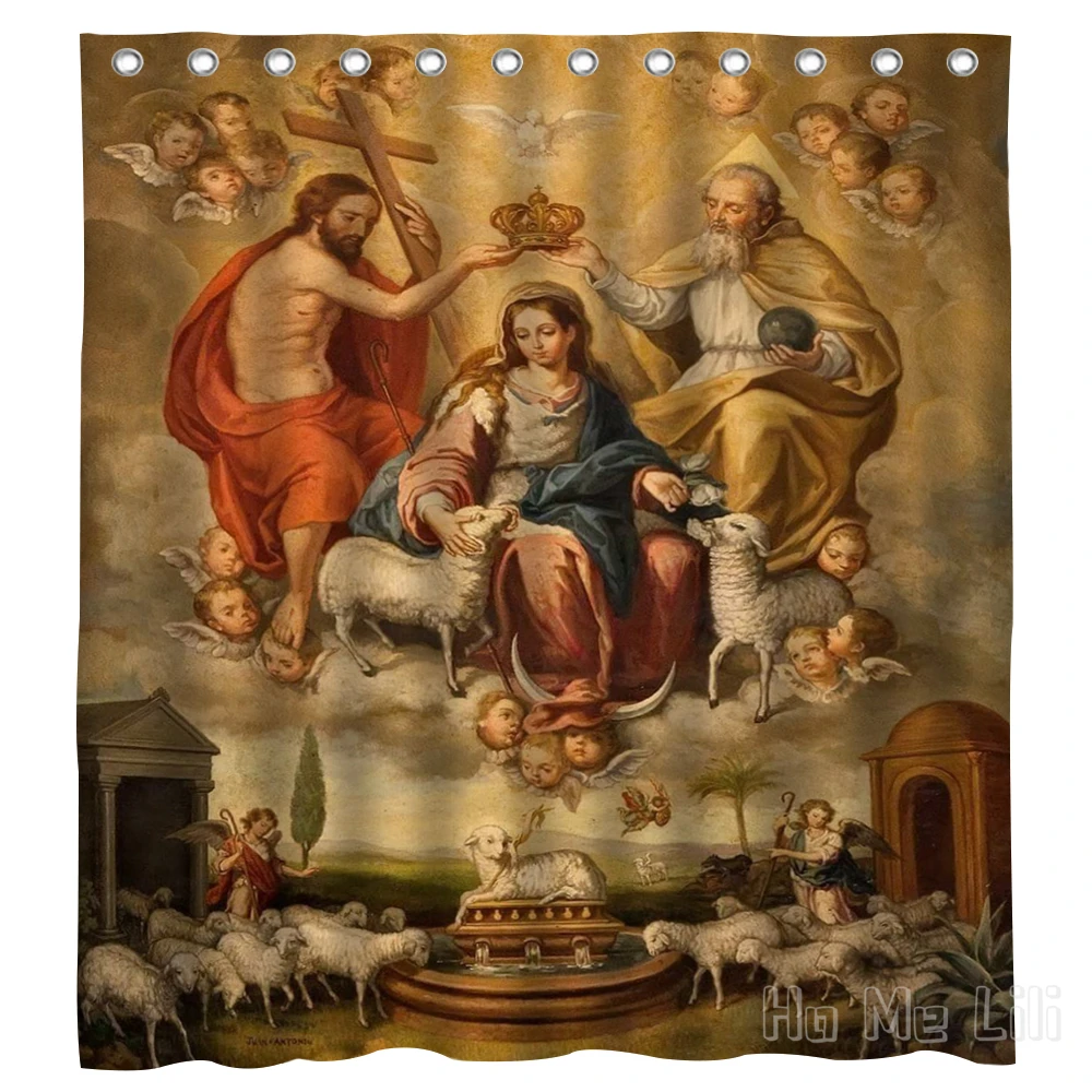 Coronation Of The Virgin Mary Decoration Waterproof Fabric Shower Curtain Bathroom Accessories