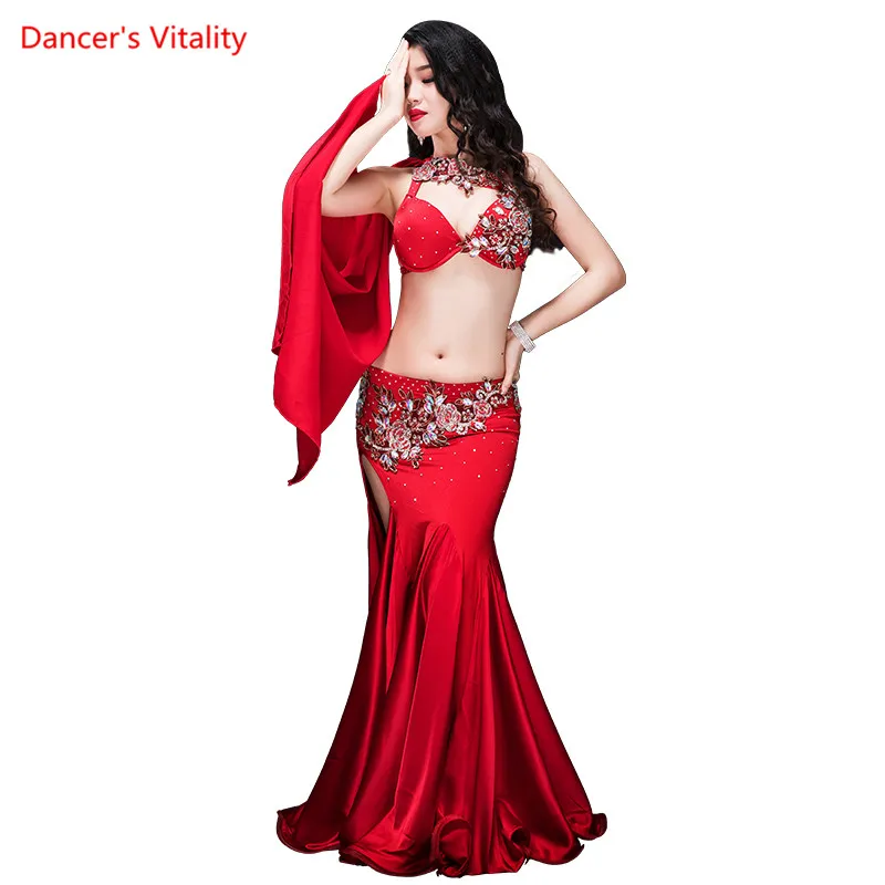 Nuovo 2 pezzi di donne di lusso oriental costume di ballo del reggiseno del pannello al di fuori egitto, le prestazioni spettacolo di danza vestito rosso, viola, blu royal