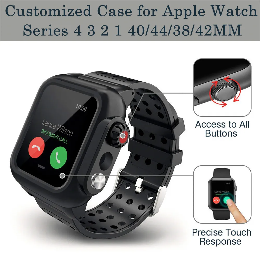 Waterproof Rugged Case with Silicone Band for Apple Watch Series 5 4 3 2 1 for iwatch 38/42/40/44mm Strap Screen Protector Cover