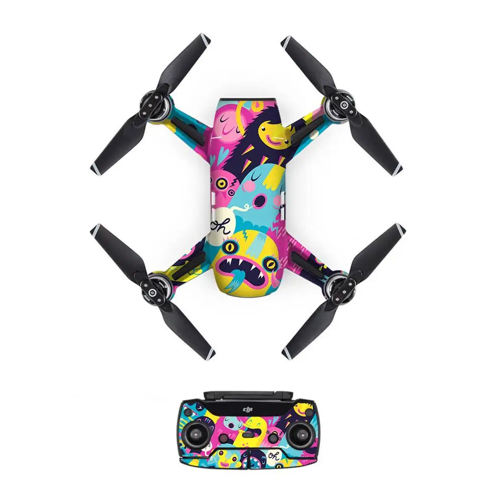 Graffiti Style Decal PVC Skin Sticker For DJI Spark Drone + Remote Controllers + 3 Batteries Protection Film Cover