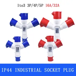 Plugs for Sockets Waterproof Dustproof Industrial Plug1 Input to 3 IP44 3P/4P/ 5P Three-way Plug and Socket 220V 380V Tee Socket