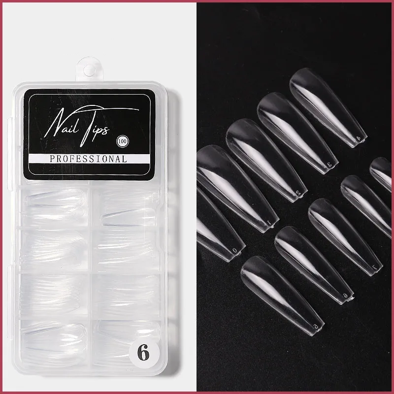 

100Pcs/Box Transparent Coffin Fake Nails Capsule Pour Ongles Acrylic Full Cover Reusable False Nails Tips Pressed