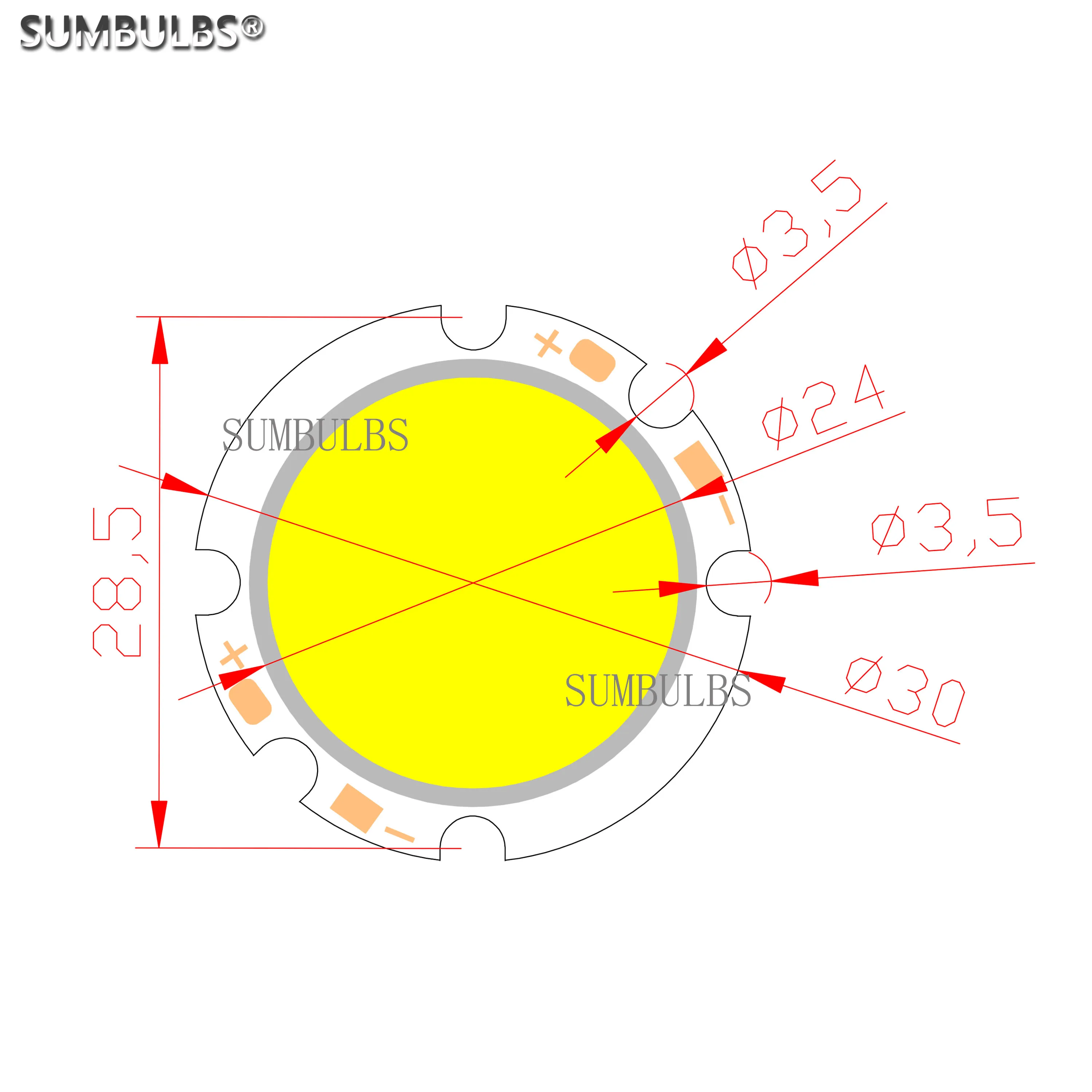 30mm Round LED COB Indoor Light Source 3W 6V 500mA Warm White 3000K Ra80 for Restaurant Desk Lamp DIY Spotlight