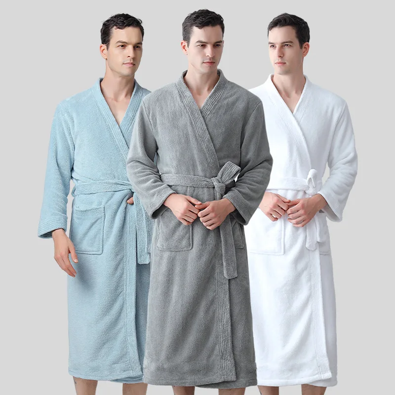 

Comfy Nightgown Loose Men Sleepwear Coral Fleece Kimono Robe Gown Winter Flannel Bathrobe Oversized Lounge Wear Soft Home Wear