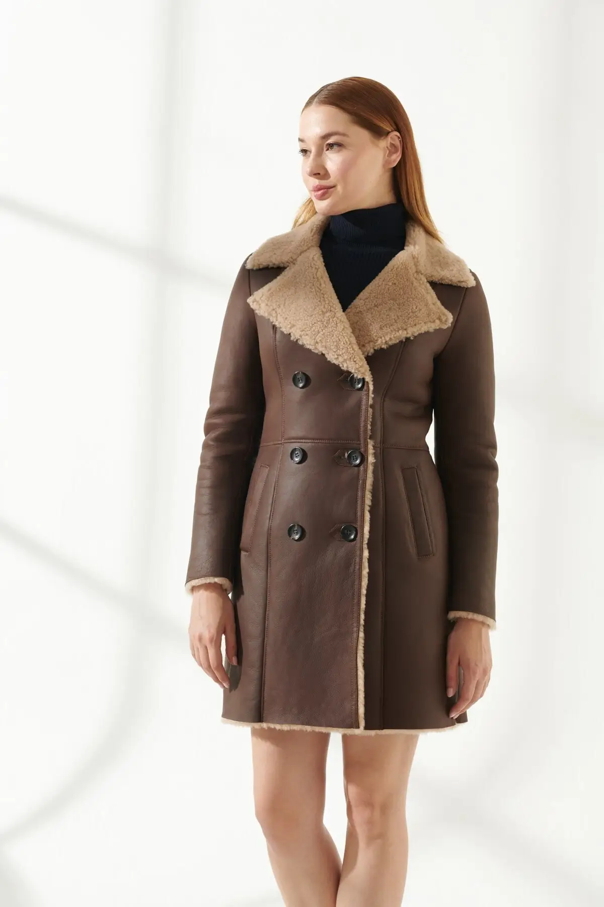 Veste d'hiver en cuir de mouton véritable pour femme, Parka longue en daim, chaude et imperméable, avec fourrure, produit turkiyed, marron