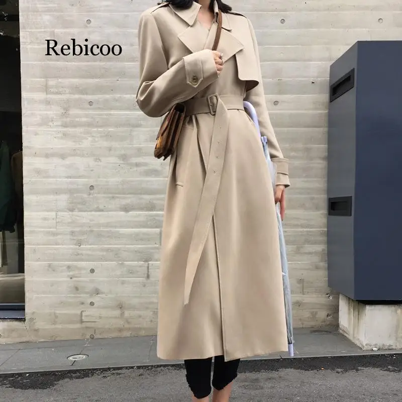 

Spring Women Long Coat Turn Down Collar Harajuku Women Black Beige Trench Coat Casaco Feminino Abrigo Mujer Trench Femme