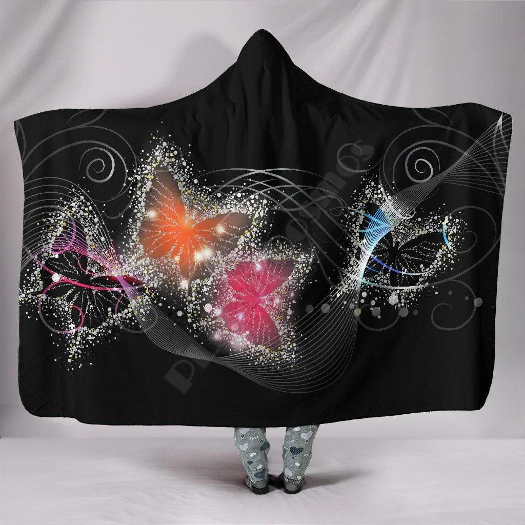 

Colorful Sparkle Butterflies 3D Printed Wearable Blanket Adults For Kids Various Types Hooded Blanket Fleece blanket