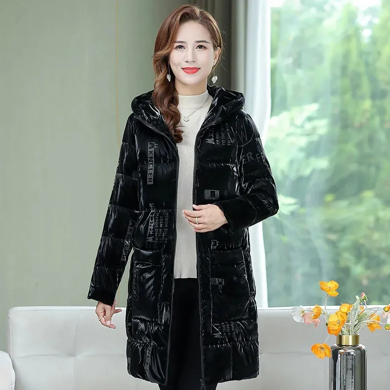 2021 New Fashionable Mothers Winter Wear Mid-length Down Cotton Jacket Women Loose Temperament Padded Cotton Clothes Coat A705