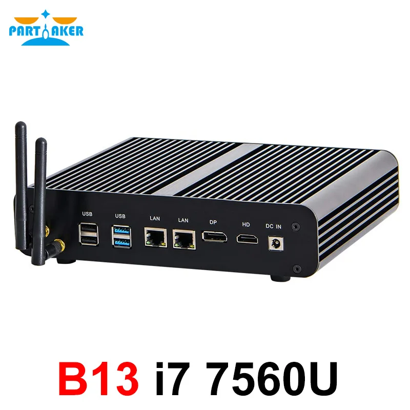 Mini ordenador sin ventilador Partaker i7 8550U/7560U i5 8250U/7260U 2 x DDR4 Msata + M.2 SSD Micro PC Win10 Pro Barebone HTPC Nuc VGA HDMI