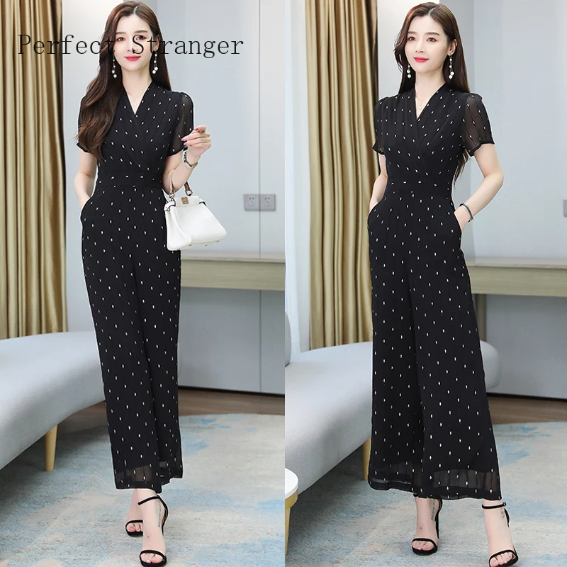 Jumpsuit Women One Piece Outfits 2021 Summer New Arrival Hot Sale V Collar Dots Short Sleeve Ladies Jumpsuits