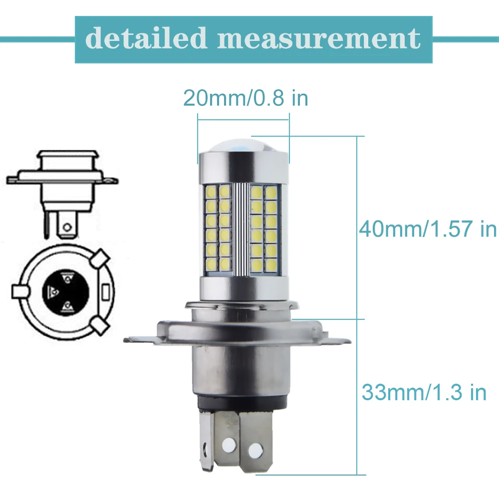 H4 66SMD Moto Motorbike HB2 9003 6V 3030 LED Front Head Light Lamp High Low Beam Motorcycle Scooter Headlight Bulb 6000K White