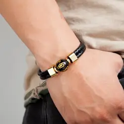 2020 New Design Men Leather Bracelets Charm Stainless steel Round Stone Beaded Bracelet Mens Jewelry Friends Gift Pulsera Hombre