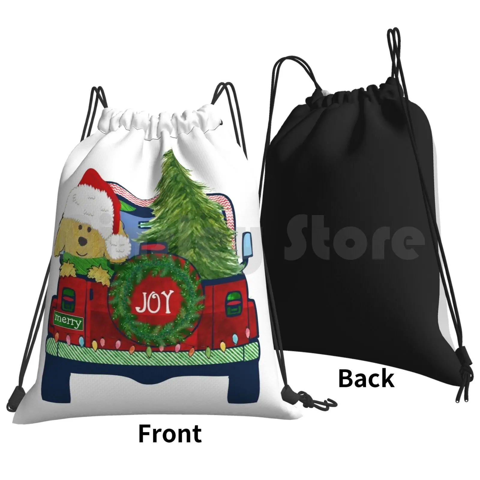 Cute Christmas Bringing Home Tree Backpack Drawstring Bags Gym Bag Waterproof Dog Dogs Dog Lover Christmas Funny Animals