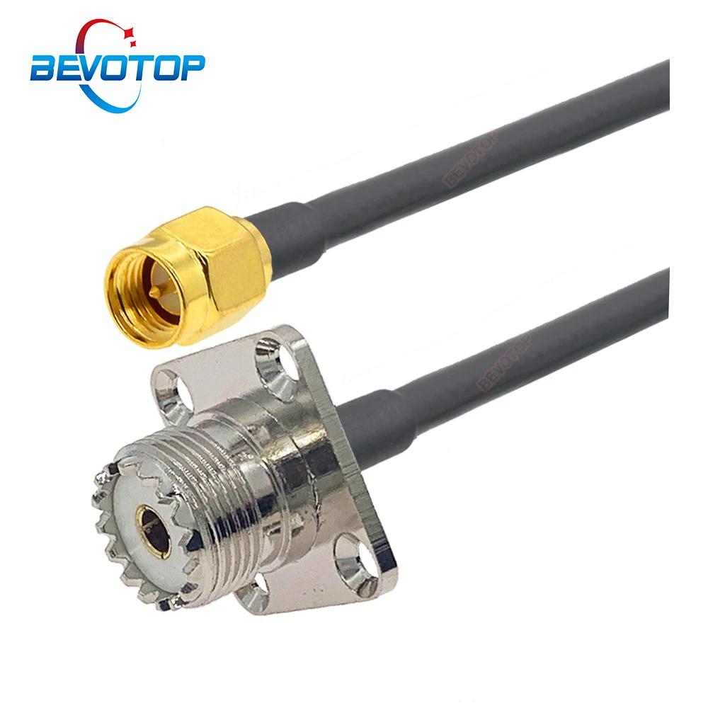 LMR195 Cable SMA Male Plug to UHF Female Jack 4 Hole Panel Mount Low Loss RF Coaxial 50-3 Pigtail 50 Ohm Extension Cord Jumper