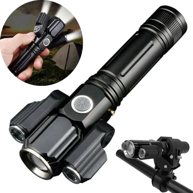 PYMH 20000LM Police Tactical Military LED Lamp Flashlight Torch T6 LED 3 Modes 18650 Flashlight Zoomable 3 Head Light