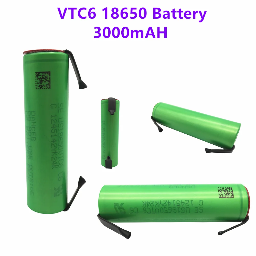 VTC6 3.7V 3000mAh 18650 Li-ion Battery 30A Discharge for Electronic Tools, Electronic Cigarette +DIY Nickel Sheets