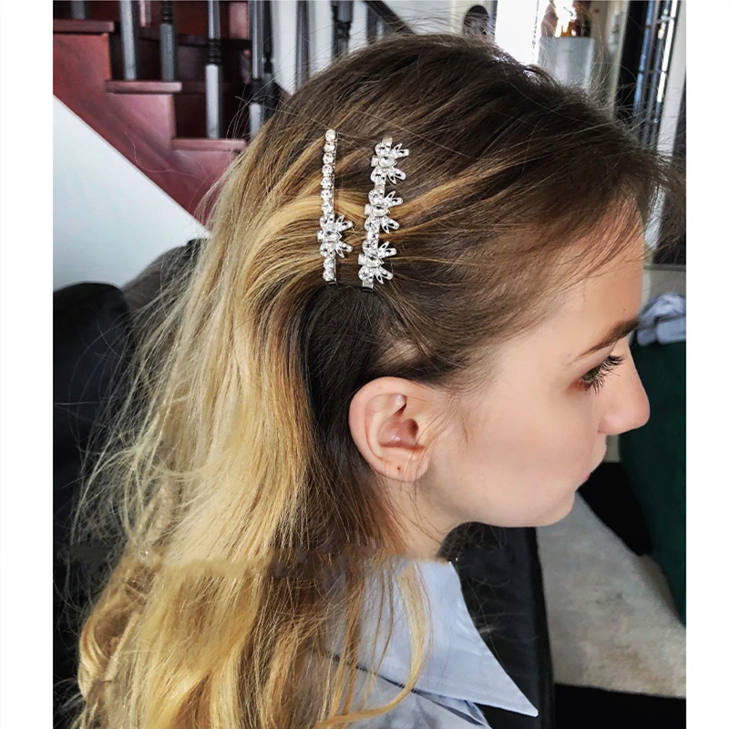 2021 Crystal Gemstone bow Hair Clips M Letter for Women Retro Geometric Barrettes Hairpin Girl Hair Accessories Fashion Jewelry