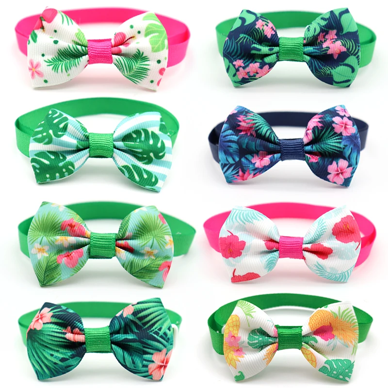 50/100 Pcs Puppy Dog Bow Tie Handmade Bowknot For Small Dog Cat Bowtie Necktie Summer Patterns Dog Grooming Accessories Necktie