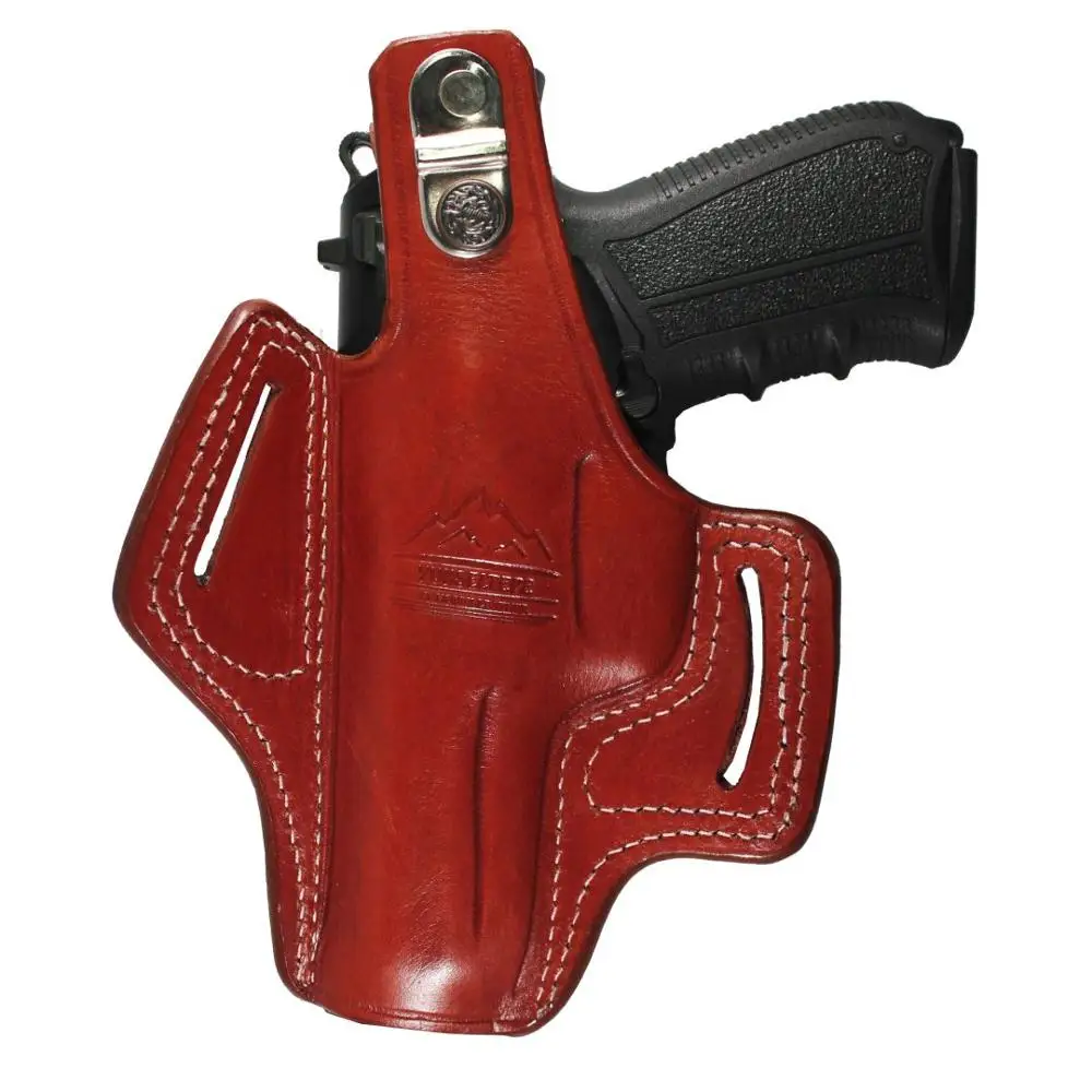 YT HOBBY S & W M & P Shield 9mm Handmade Pancake Style Leather OWB Carry Two Slot Thumb break Pistol Firearm Gun Holster