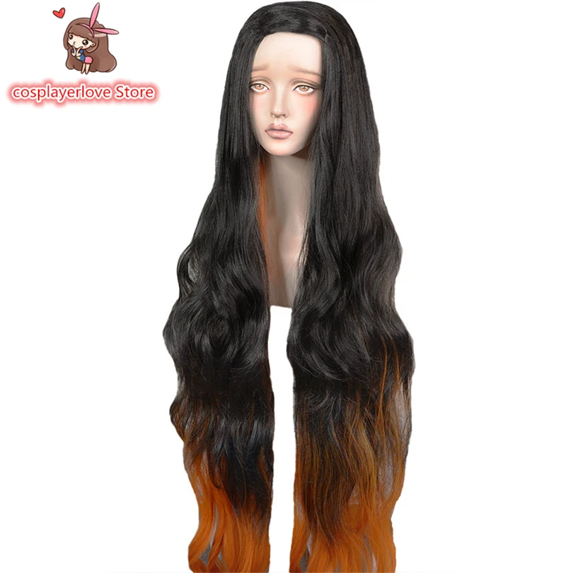 

Kamado Nezuko black brown long curly hair Headwear for cosplay Halloween Carnival