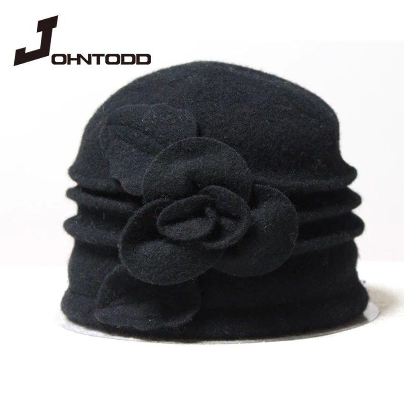 

2021 Fashion Winter Women Fedoras Wool Dome Hat Ladies Floral Casual Soft Warm Lady Autumn Floppy Female Fedoras Bowler Hat