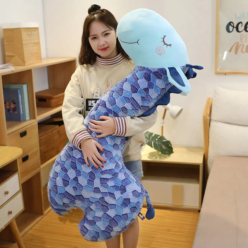 90/110cm Big Size Blue Giraffe Plush Toys Stuffed Soft Kawaii Creative Deer Pillow Dolls for Kids Girls Birthday Appease Gift