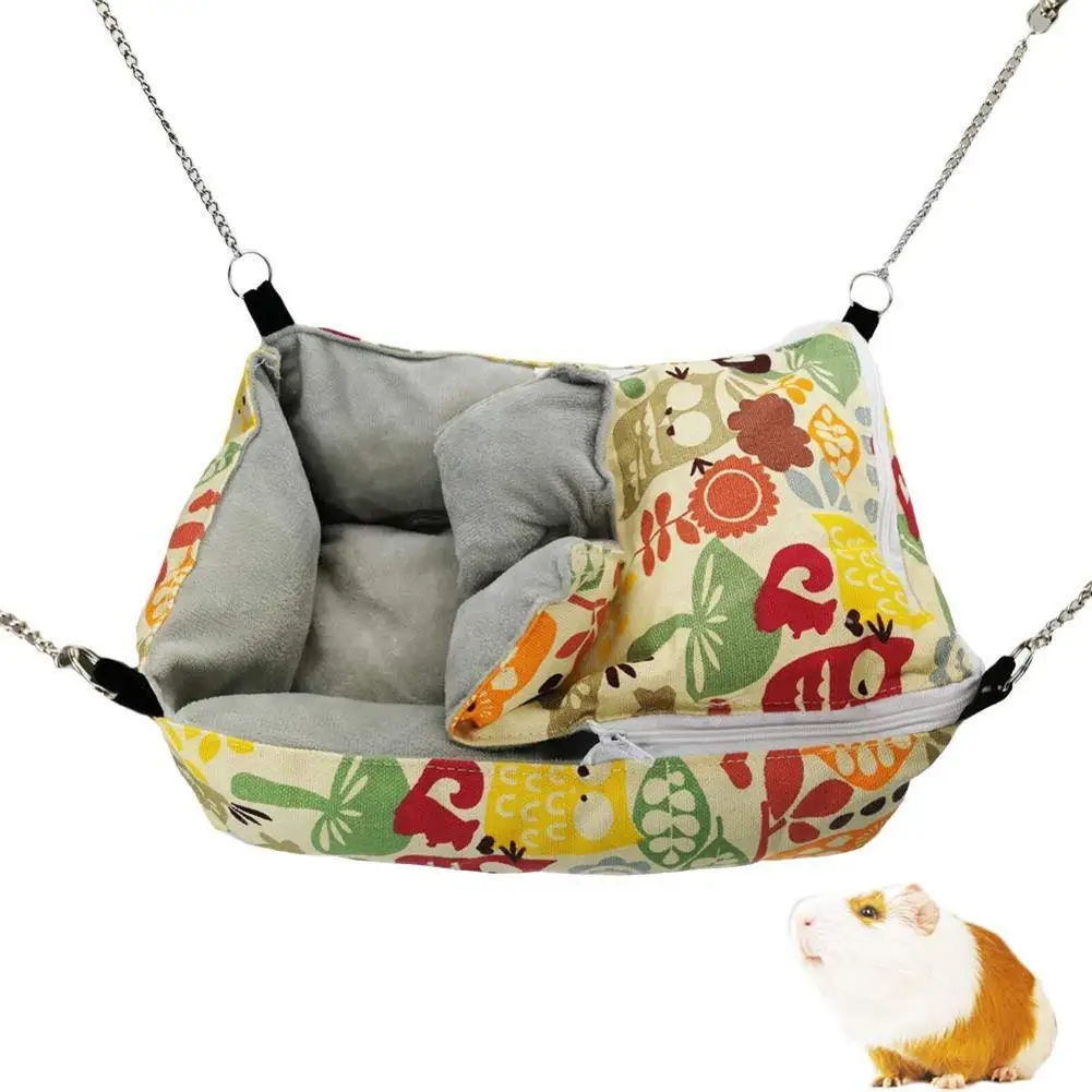 Pet Winter Warm Flannel Hamster Chinchilla Embossed Owl Printed Hammock Guinea Rabbit Hanging Bed Cage Accessories Pet Swing