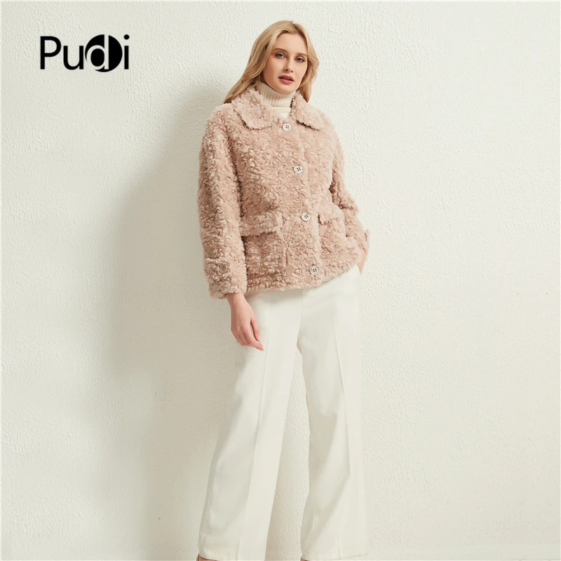 Pudi ผู้หญิงจริงขนสัตว์เสื้อแจ็คเก็ตหญิงแกะธรรมชาติ Fur Coats เปิดลงปกเสื้อ Parka H886