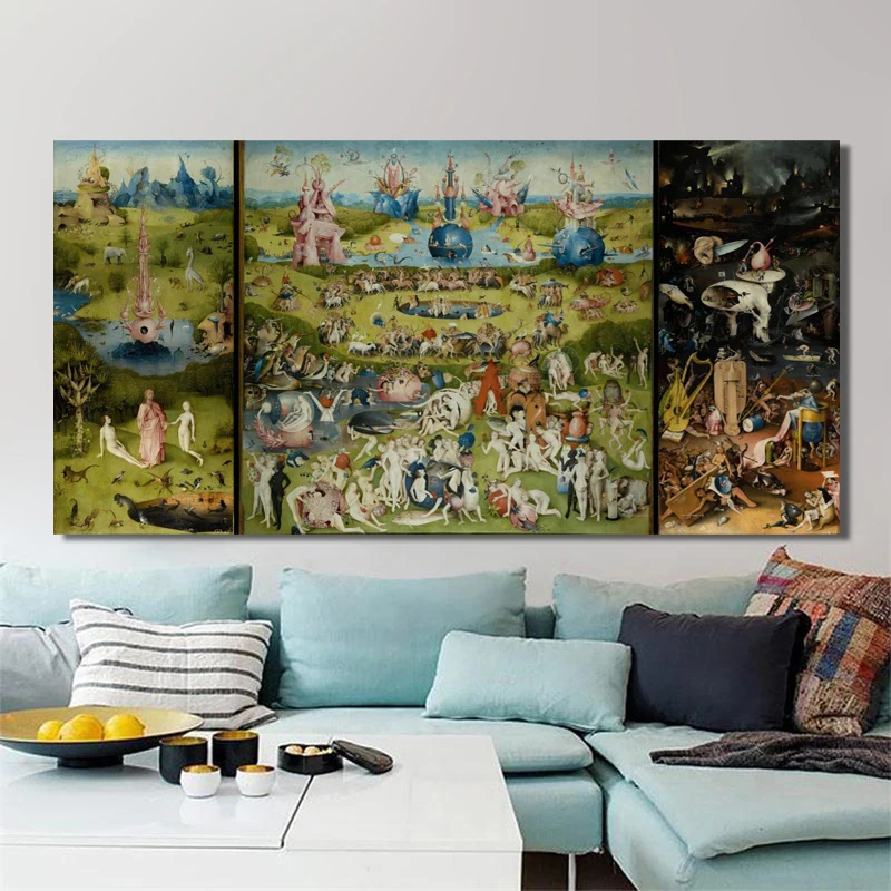 The Garden of Earthly Delights Bosch Hieronymus Oil Painting Canvas Posters and Prints Cuadros Wall Art Pictures For Living Room