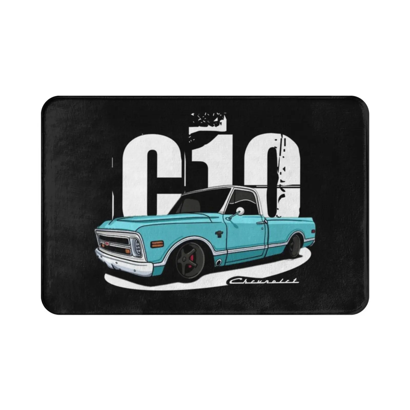 C10 Orange Pickup Truck Custom Blue Carpet Mat Rug Cushion Soft Automobile Truck Chevy Car Cars Classic