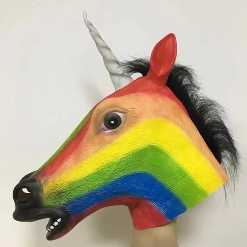 Masque de licorne en arc-en-ciel pour adultes, masques d'animaux, têtes de fête