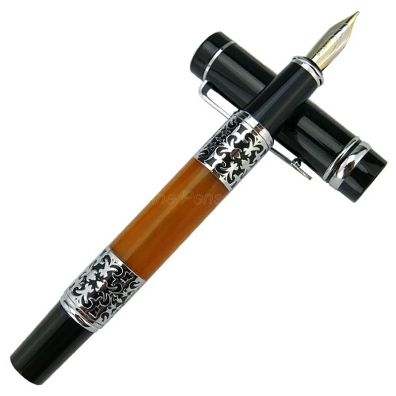 

Bookworm 675 Elegant Celluloid Fountain Pen Medium Nib Beautiful Silver Flower Pattern Ink Pen Fit Smooth Writing