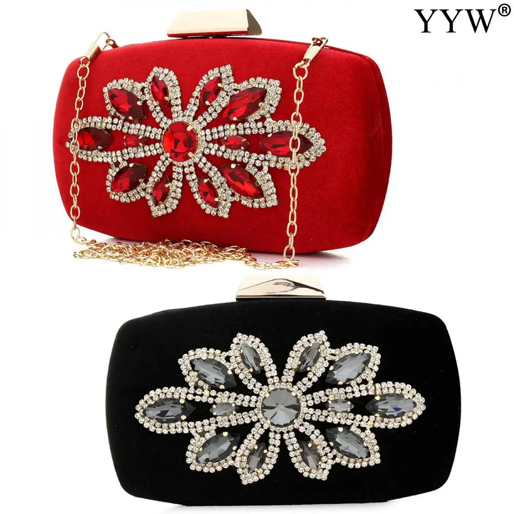 Vintage Rhinestone Clutch Bag Flower Exquisite For Women Trendy Fashion Satin Box Bags 2021 Chain Party Wedding Crossbody Bags