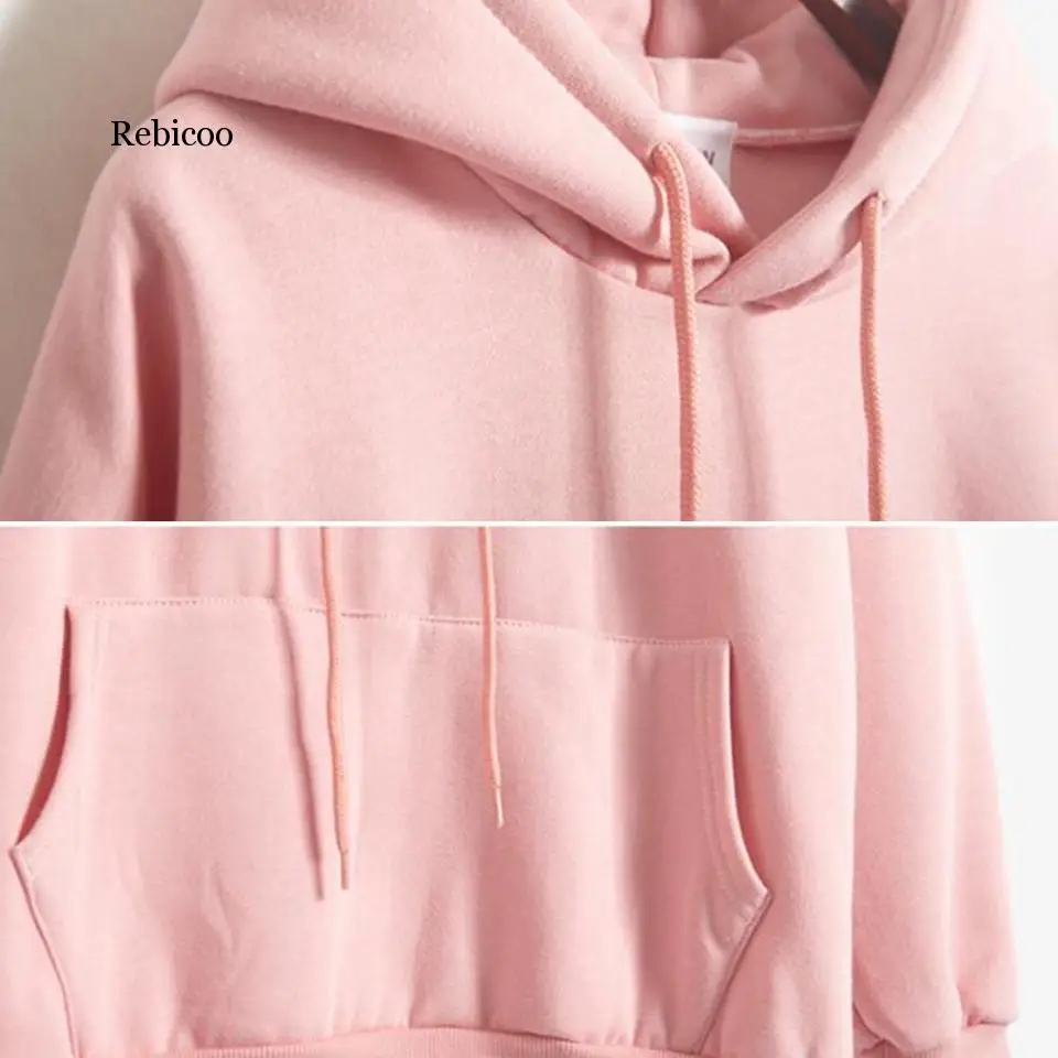 Plain Hooded Sweatshirt Cute Pink Kawaii Poleron Mujer 2020 Winter Solid Kangaroo Pocket Hoodie Navy Light Blue Hoodie Women