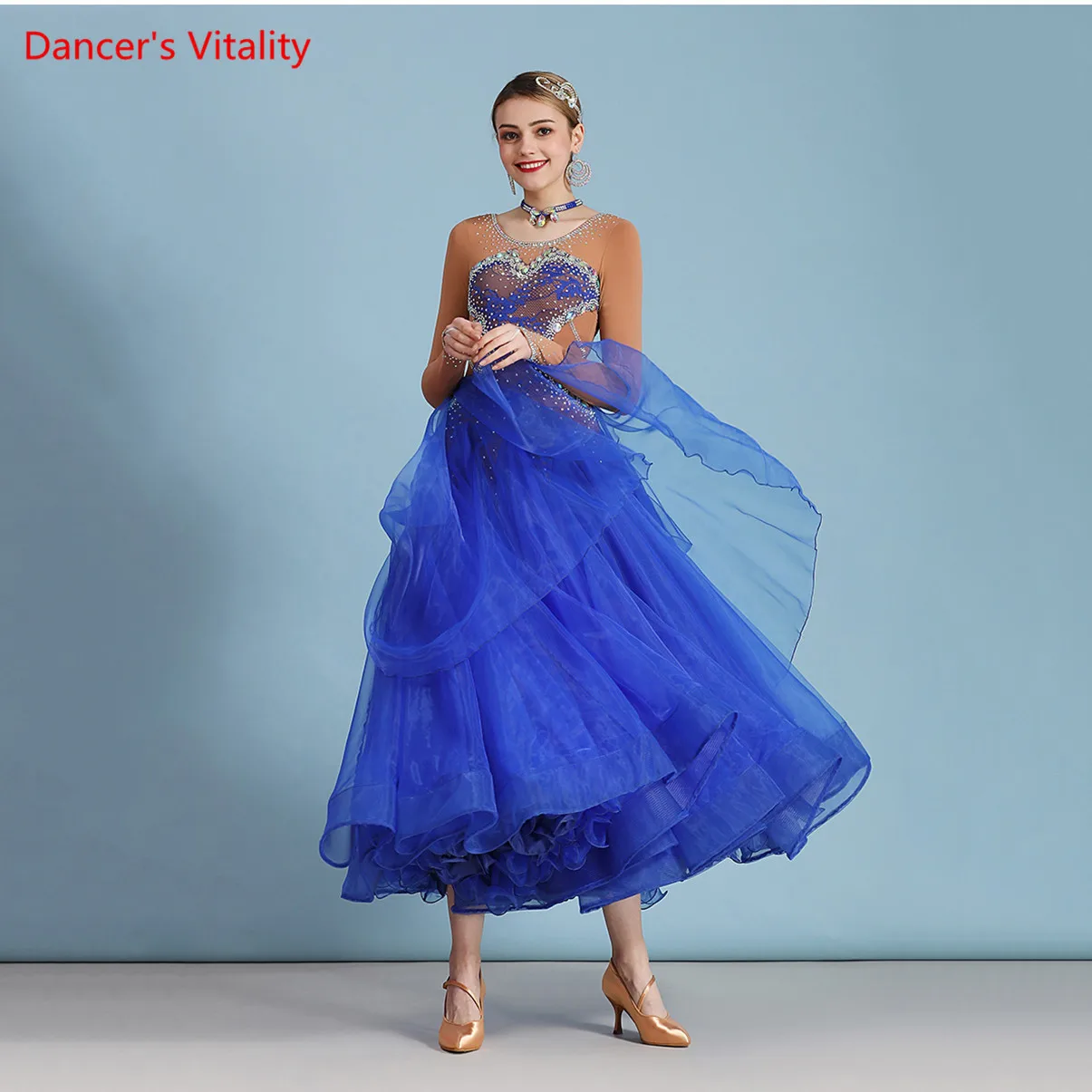 Standard Ballroom Dresses Women Lycra Long Sleeve Waltz Dancing Costume Adult Waltz Ballroom Competition Dance Dress