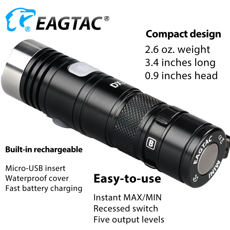 EAGTAC DX3B MINI PRO XHP50.2 2480 Lumen Rechargeable LED Flashlight Programmable Output EDC Torch Super Powerful 18350 Battery