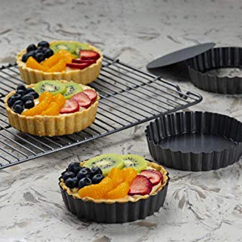 10cm Mini Pie Muffin Cupcake Pans Non-Stick Tart Quiche Flan Pan Molds Pie Pizza Cake Mold Removable Loose Bottom Round Bakeware